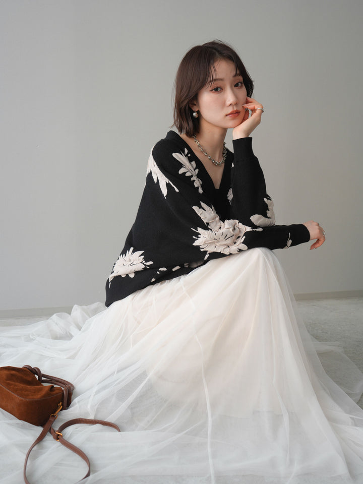 [SET]フラワージャガードニットカーディガン+フラワージャガードニットカーディガン(2set)