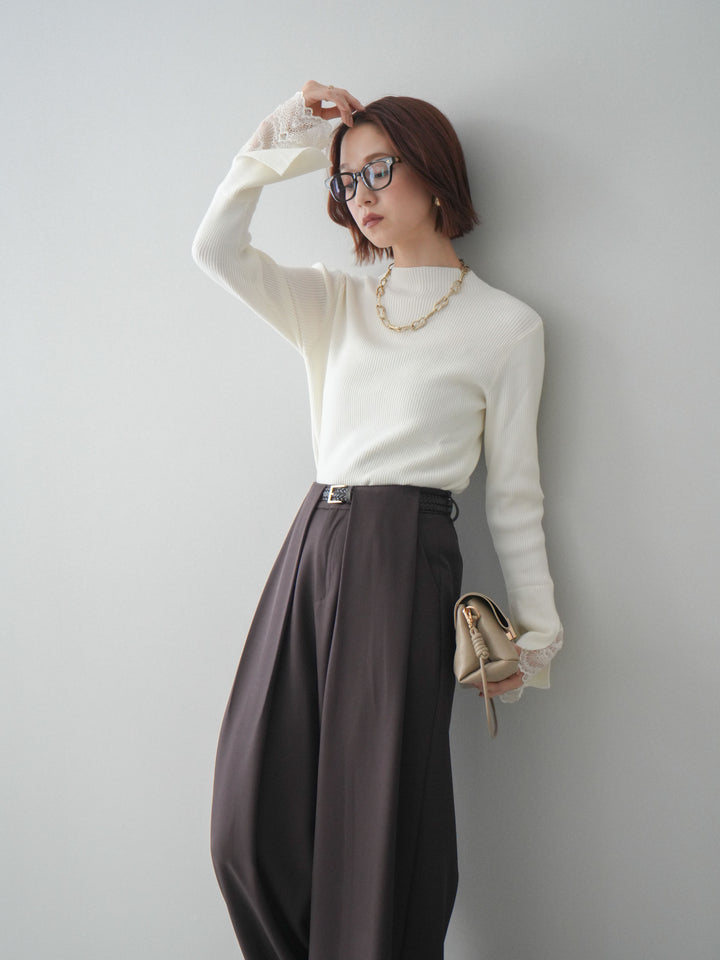 [SET]袖スカラップレースオフネックニットトップス+袖スカラップレースオフネックニットトップス(2set)