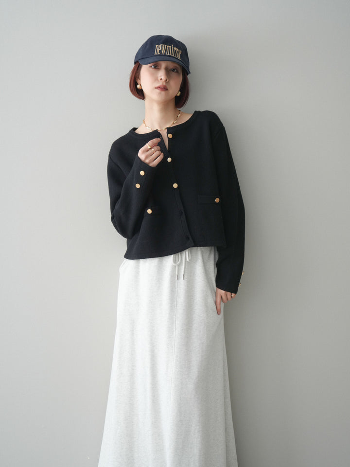 [SET]ゴールドボタンノーカラーニットジャケット+選べるアクセセット(2set)