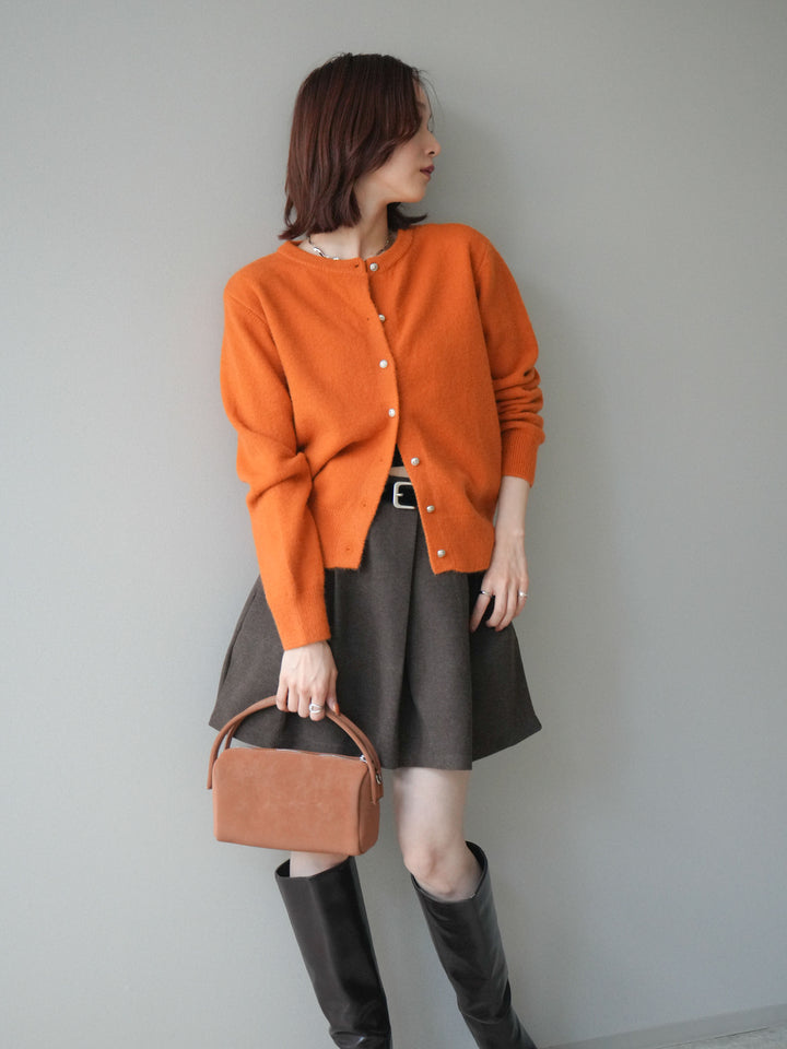 [SET]アンティークボタンニットカーディガン+ベルト付きタックミニスカート(2set)