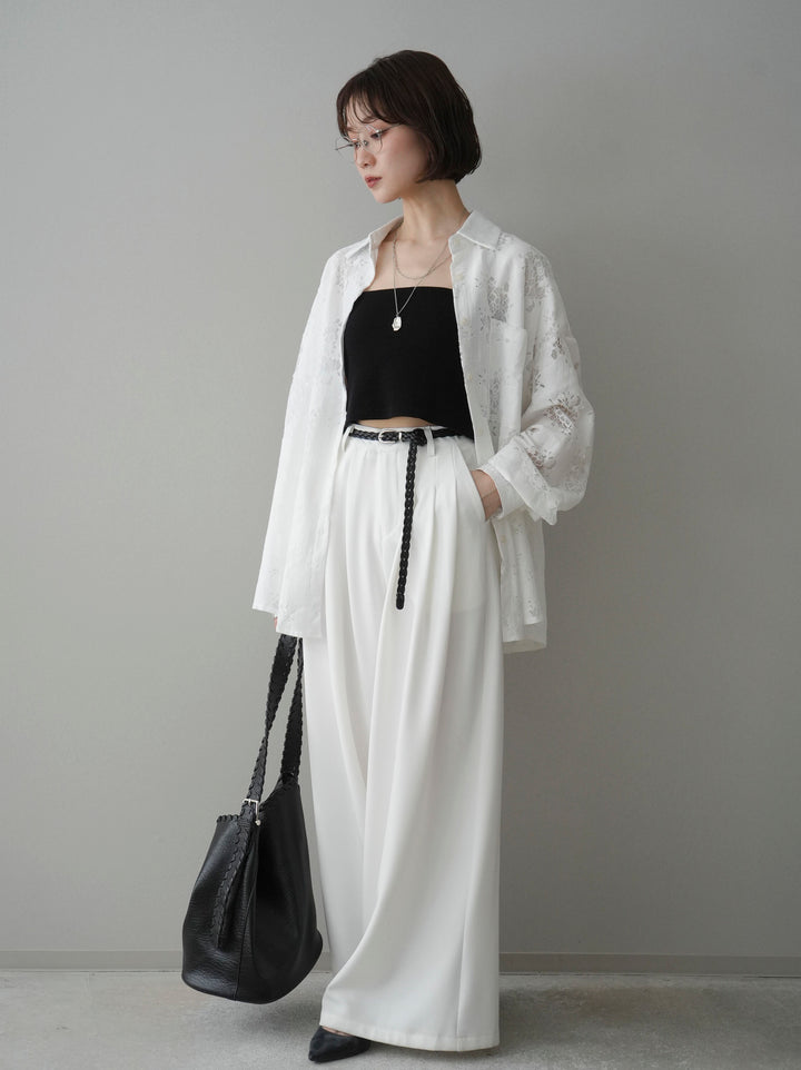 [予約]編み込みベルト付タックワイドパンツ/white