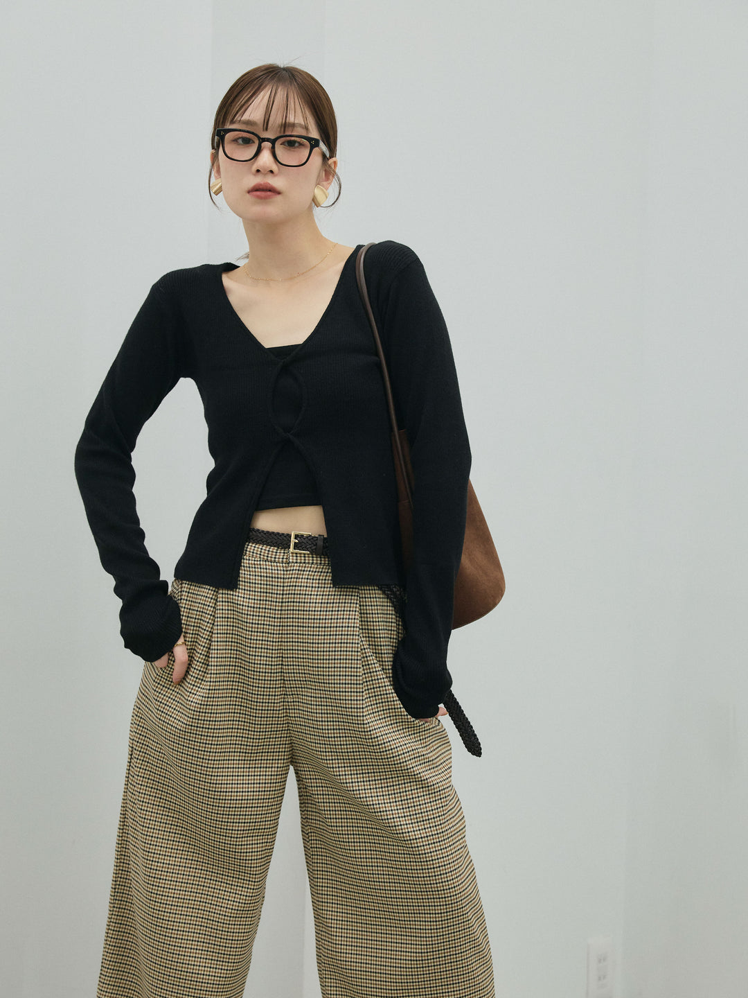 【Allure】[SET]フロントツイストリブニットトップス+フロントツイストリブニットトップス(2set)