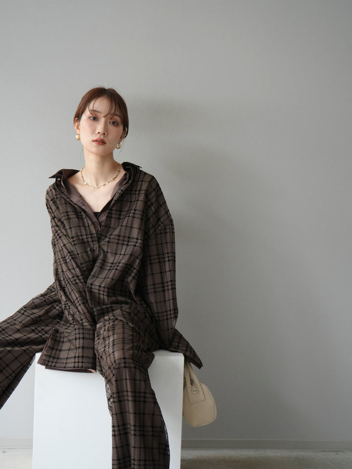[予約]チェック柄チュールシャツアンサンブル/ブラウン