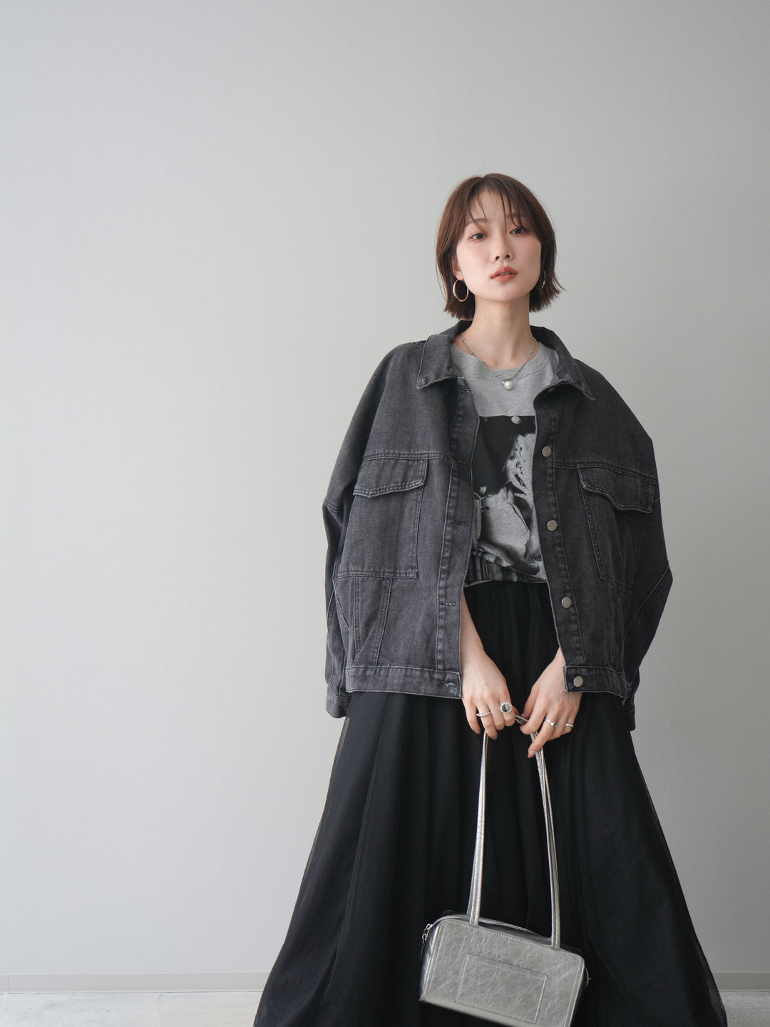 [SET]ルーズシルエットデニムジャケット+チュールボリュームスカート(2set)