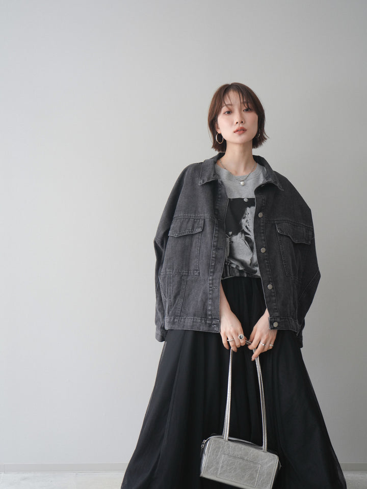 [SET]ルーズシルエットデニムジャケット+チュールボリュームスカート(2set)