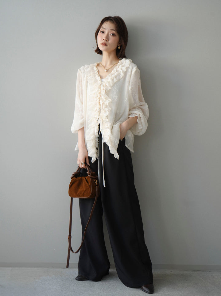 [予約]ベルト付キーホルダーモチーフワイドパンツ/black