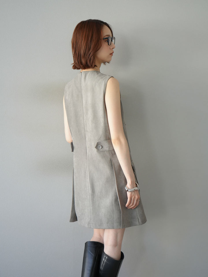 [予約]レースアップスエードミニワンピース/グレー