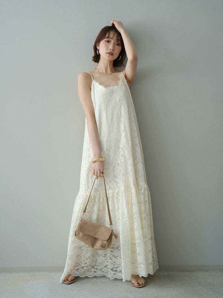 [SET]ギャザー切替レースキャミワンピース+選べるアクセセット(2set)