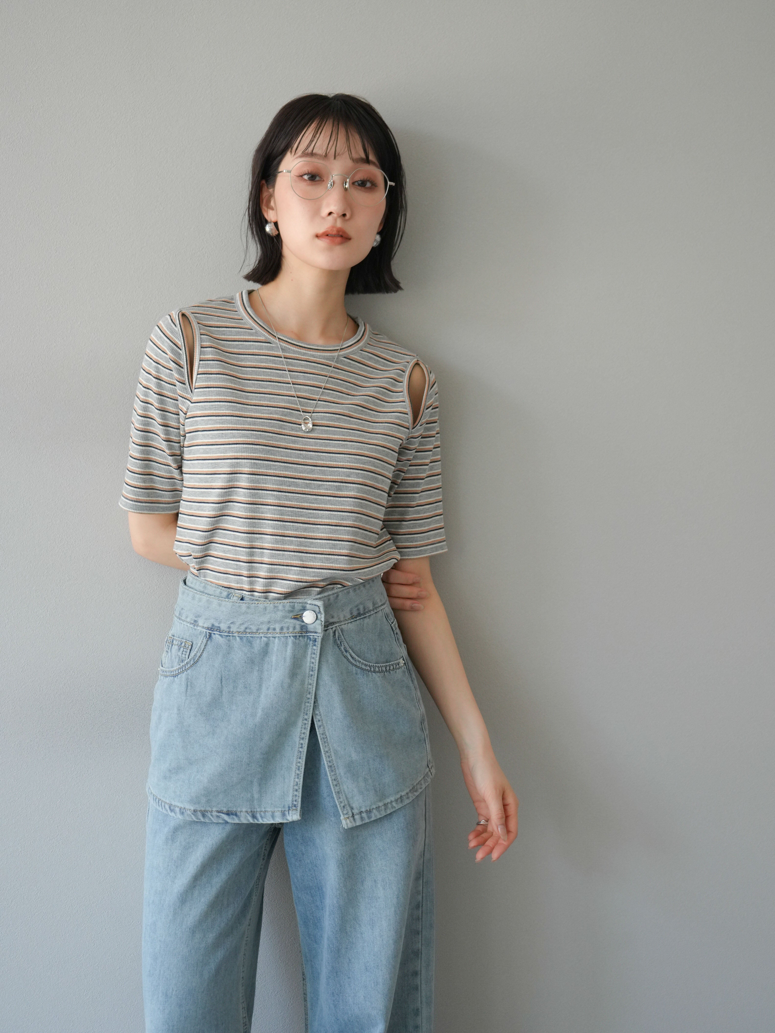 マリモさま専用 予約]マルチボーダーコンパクトTシャツ/グレー – Lumier