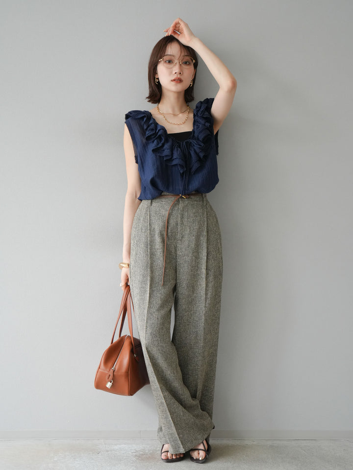 [予約]ミックスツイードタックパンツ/ブラウン