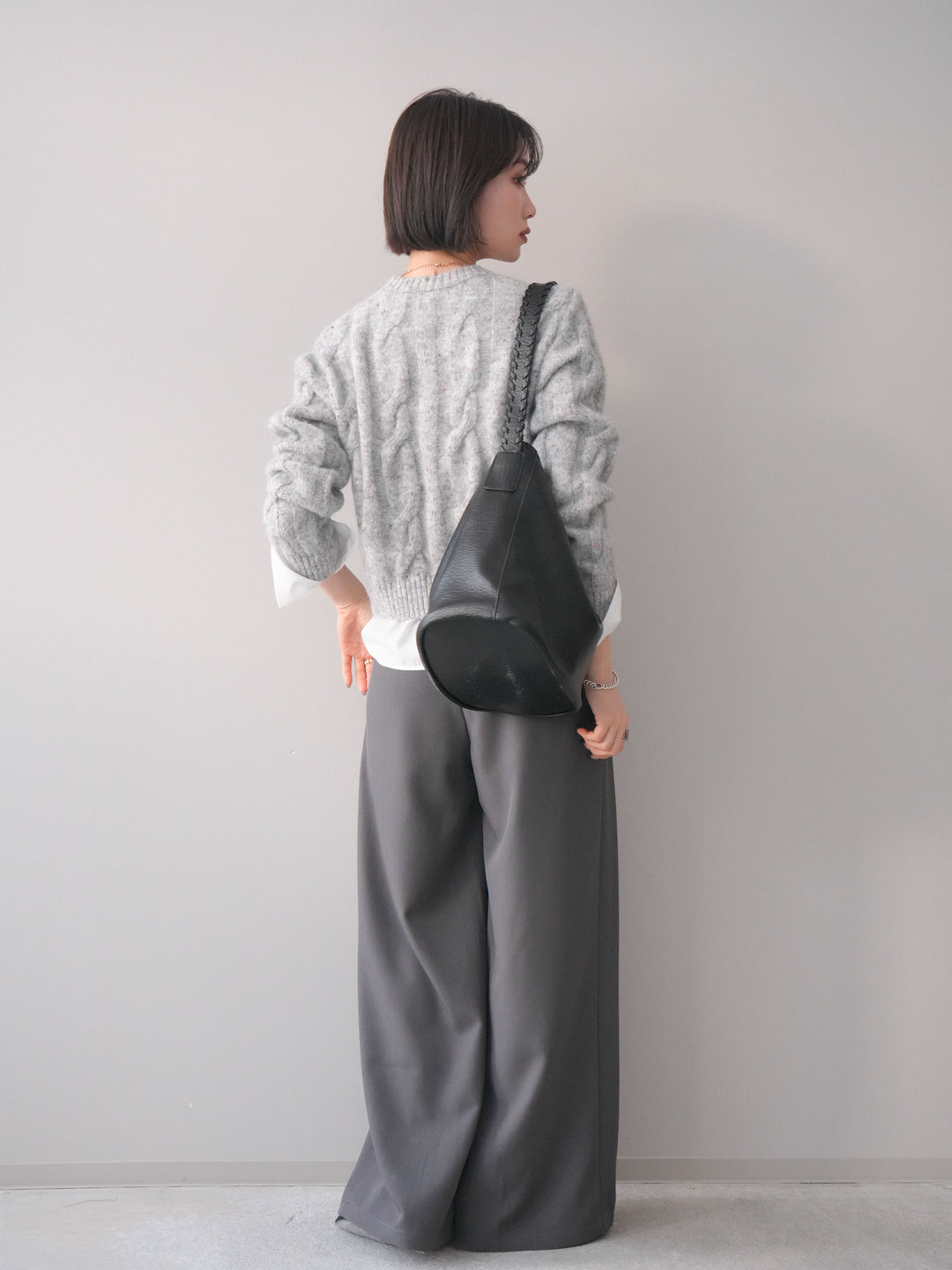 [予約]ウエストレースタックワイドパンツ/gray