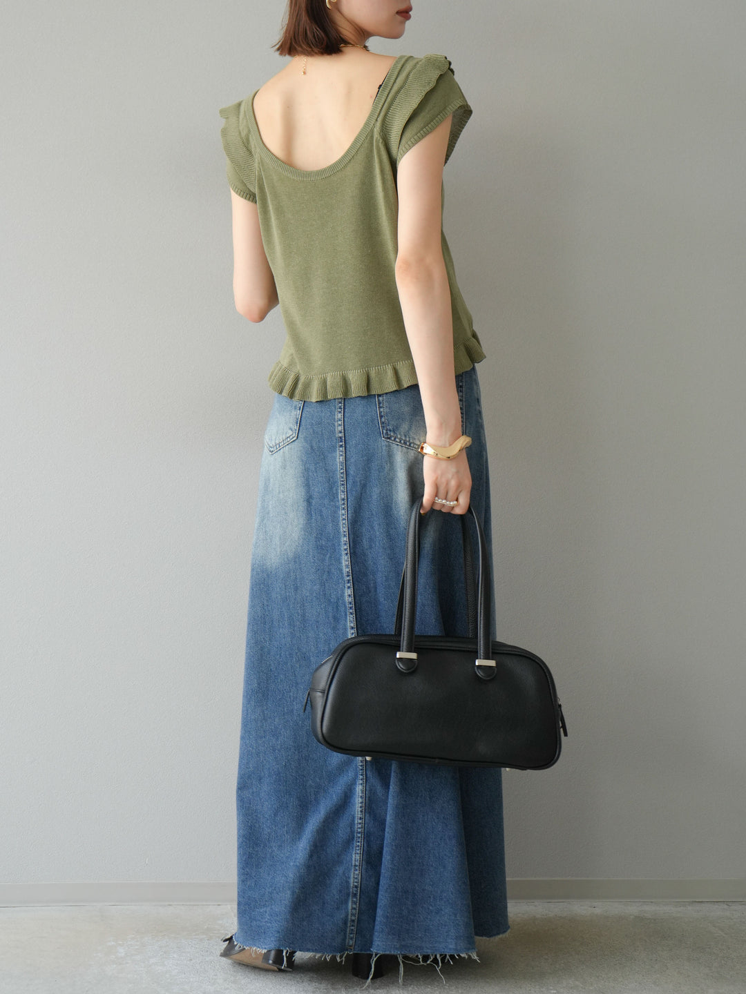 [予約]Aラインカットオフデニムスカート/ブルー