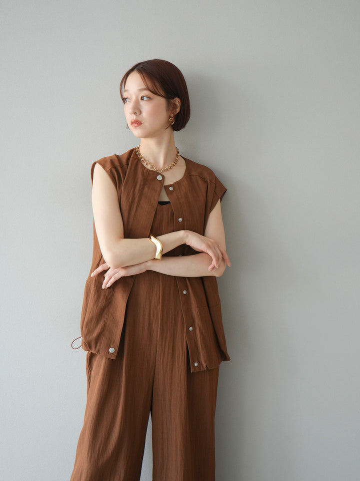 [SET]リネンライクビスチェデザインサロペット+リネンライクドロストバルーンブルゾン(2set)