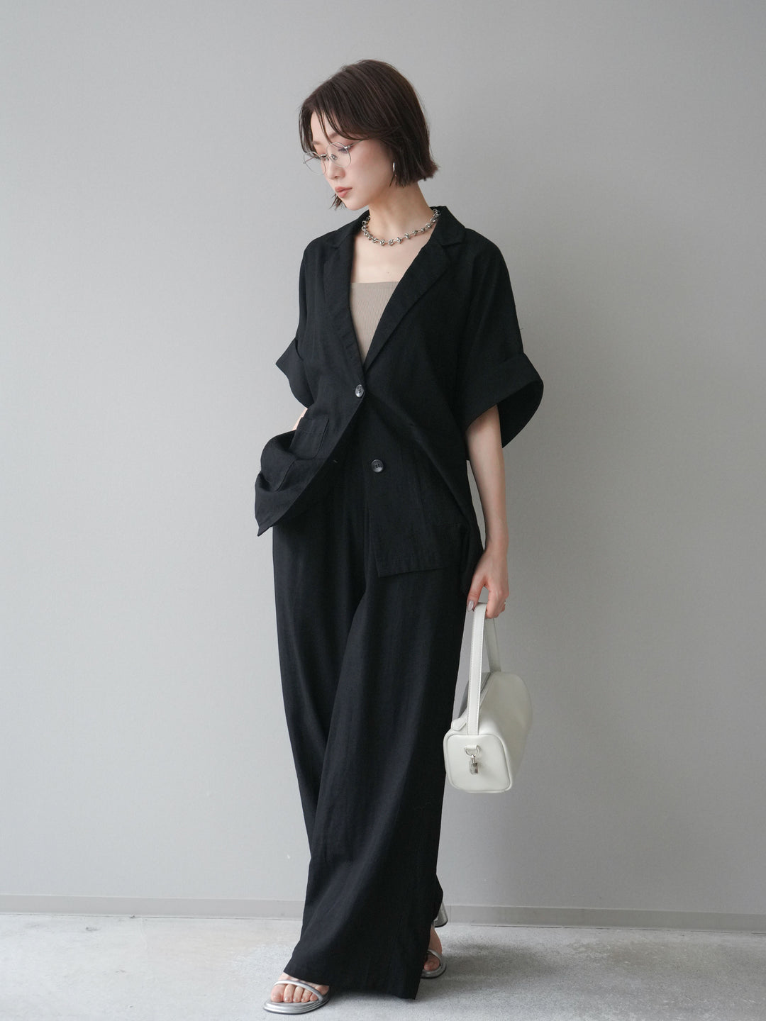 [SET]ハーフスリーブオーバージャケット+リラックスワイドパンツ(2set)