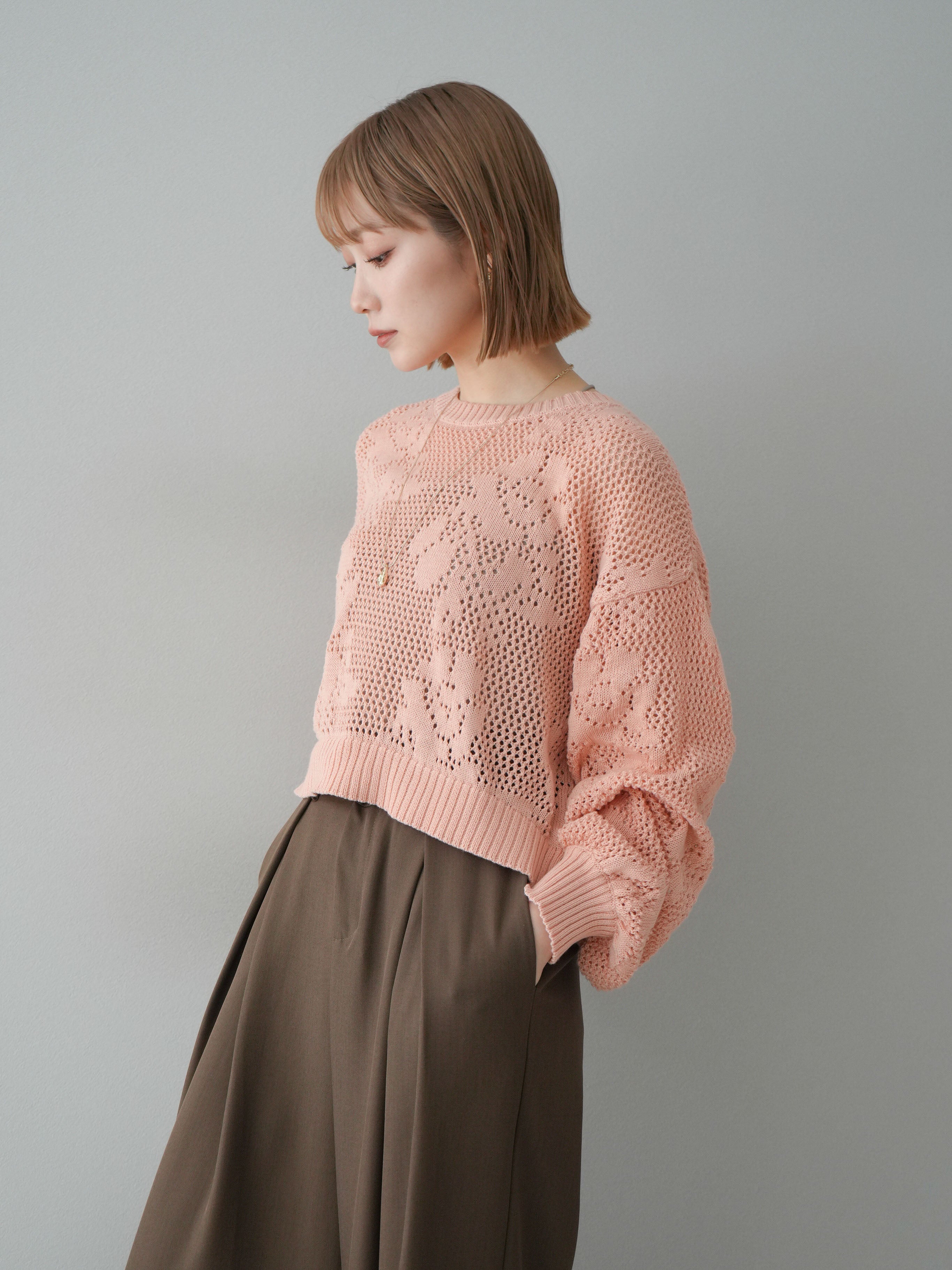 SET]透かし編みニットプルオーバー+透かし編みニットプルオーバー(2set