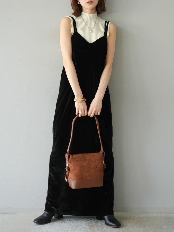 [予約]ベロアビスチェキャミワンピース/ブラック