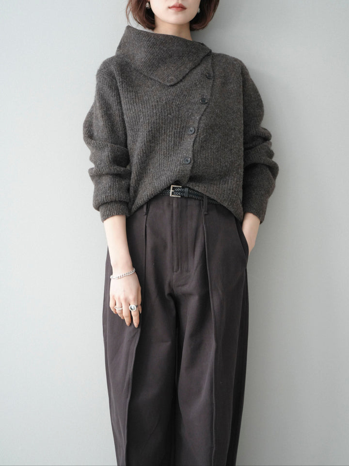 [SET]ハイネックデザインボタンニットカーディガン+選べるアクセセット(2set)