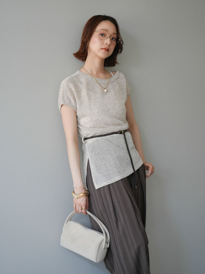 [予約]ベルト付アシメシアーニットトップス/beige