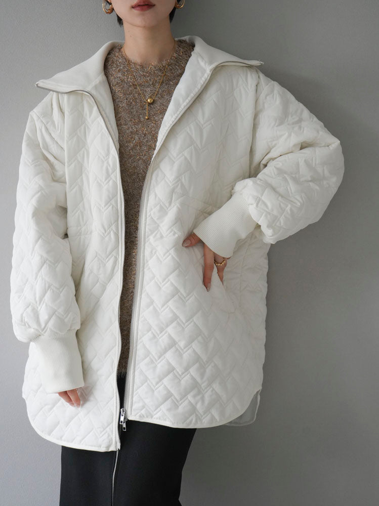 [Pre-order] Geometric quilted drawstring design mid-length blouson/ivory