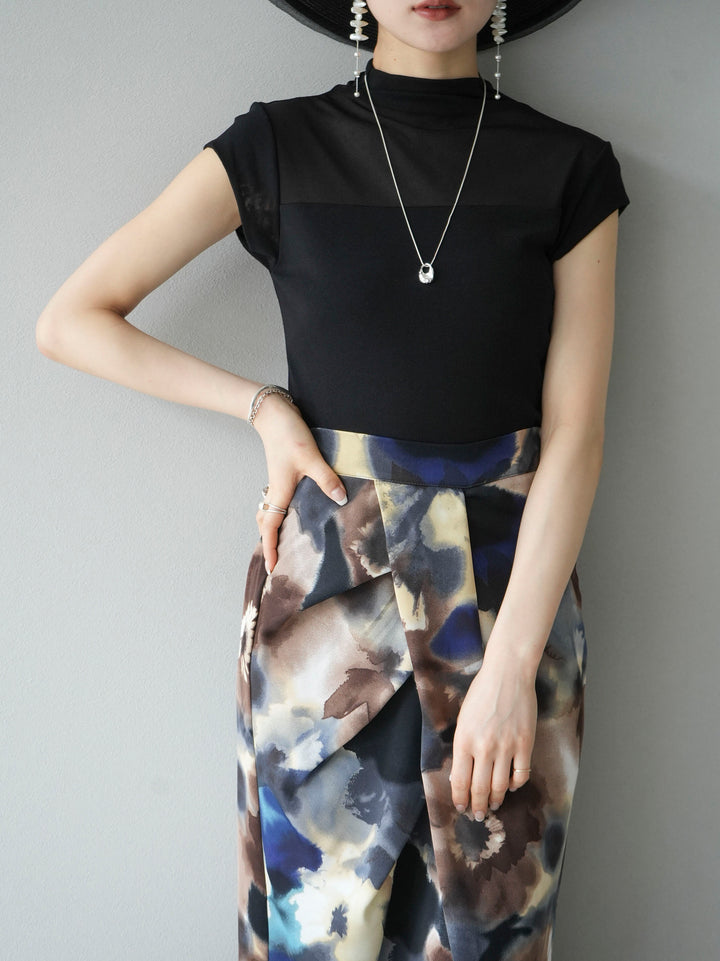 [SET]シアー切替ストレッチ長袖トップス+シアー切替ストレッチトップス(2set)