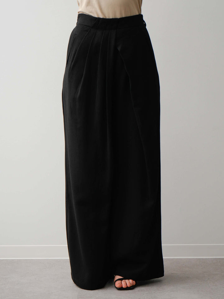 [予約]ウエストプリーツデザインワイドスラックス/black
