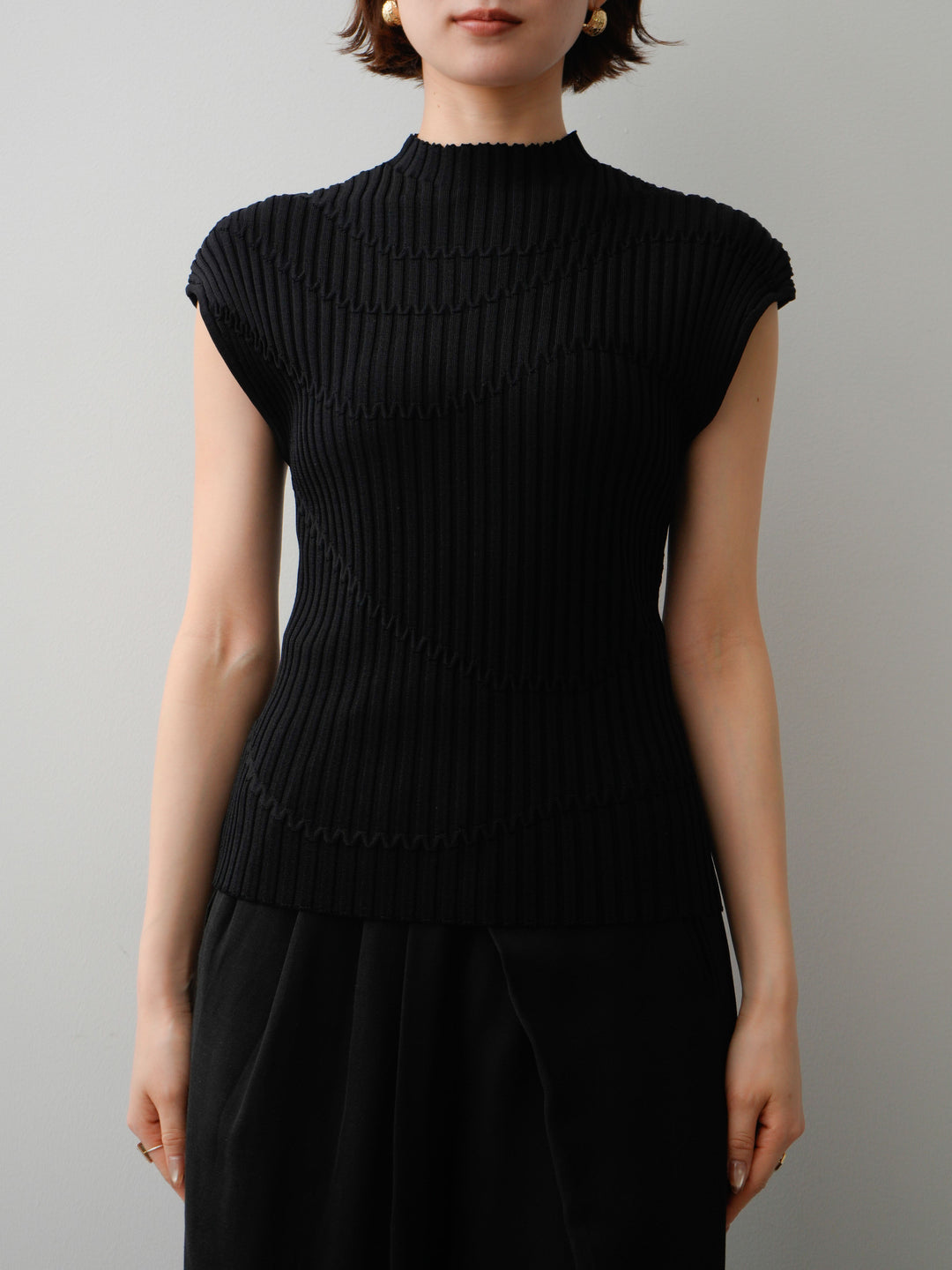 [予約]モードラインリブフレンチニットトップス/black