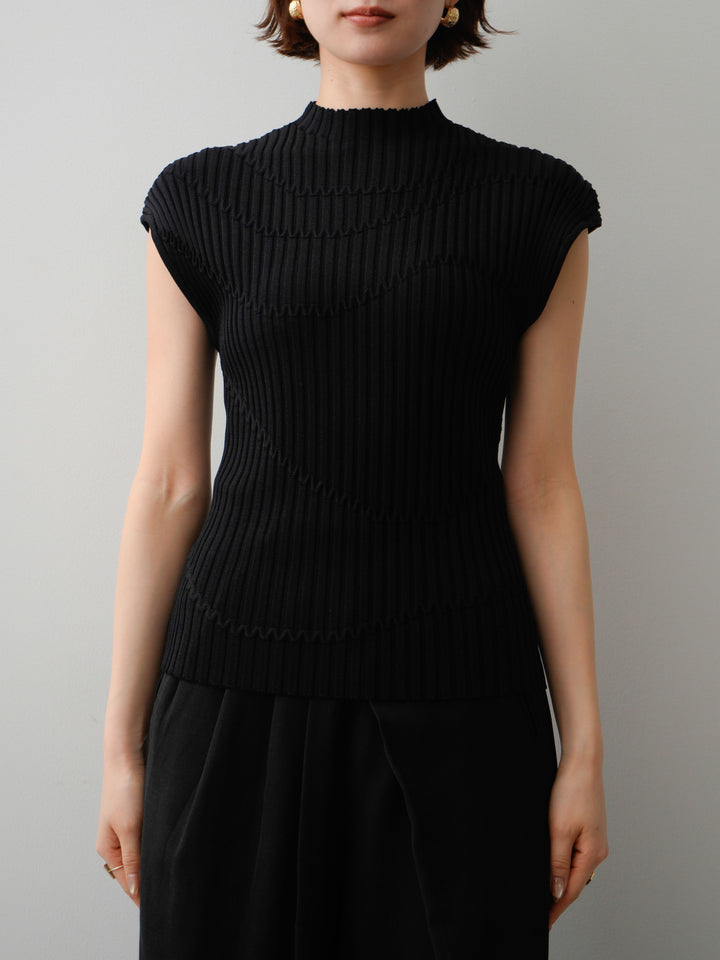 [予約]モードラインリブフレンチニットトップス/black