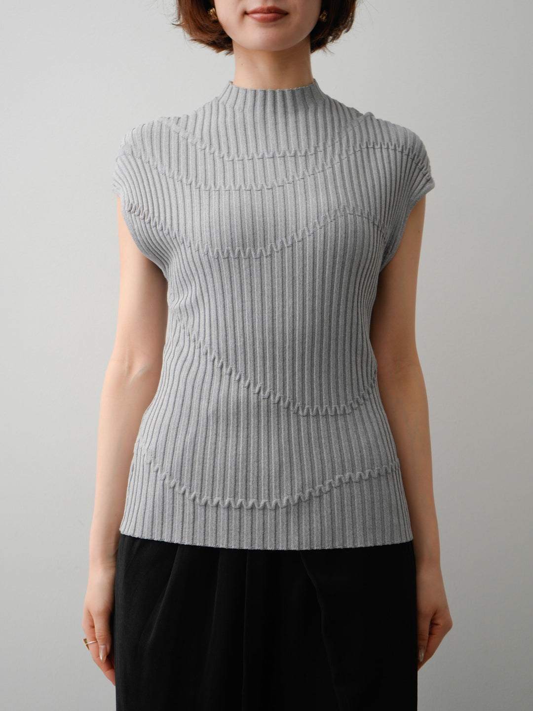 [予約]モードラインリブフレンチニットトップス/gray