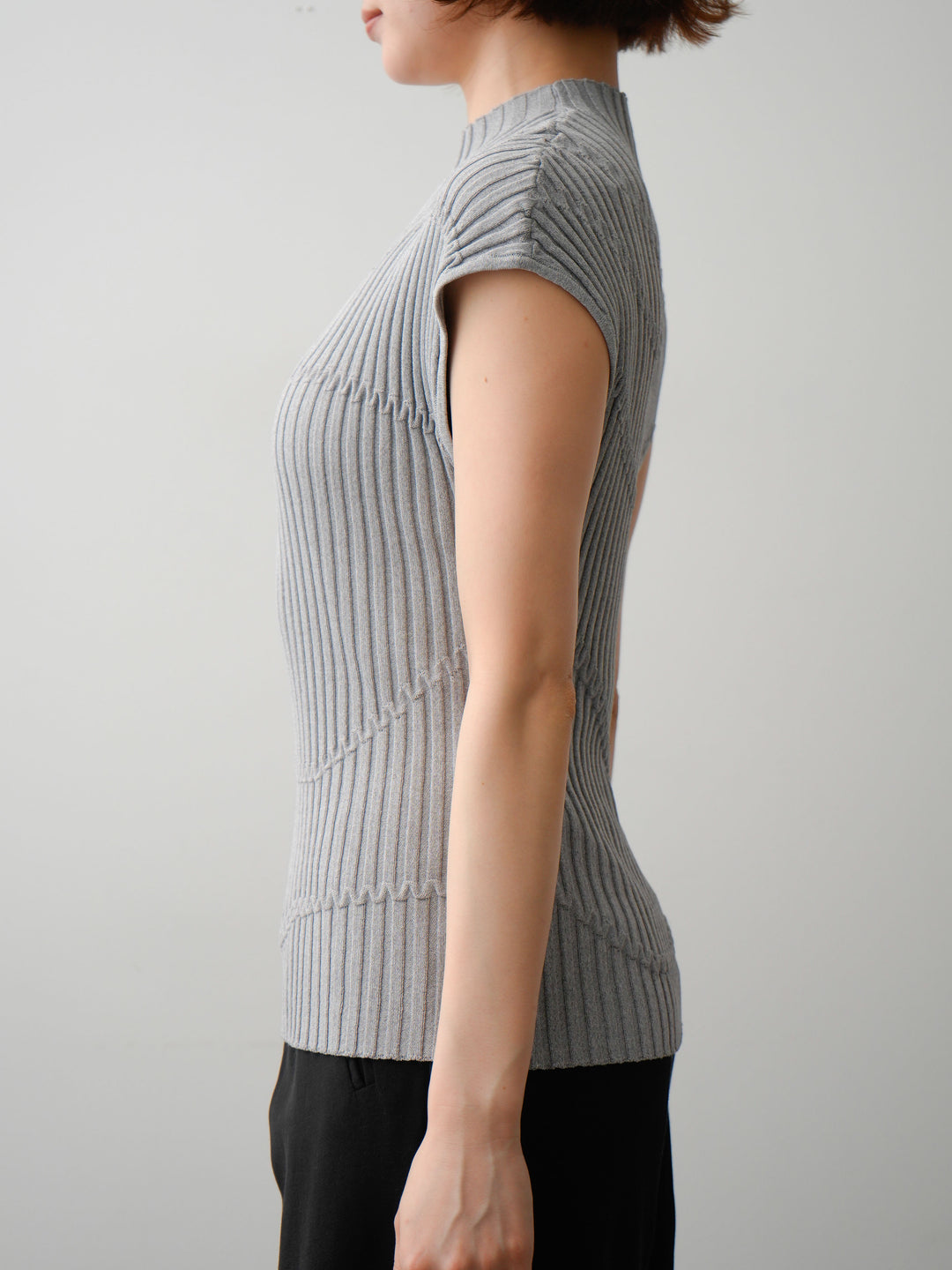 [予約]モードラインリブフレンチニットトップス/gray