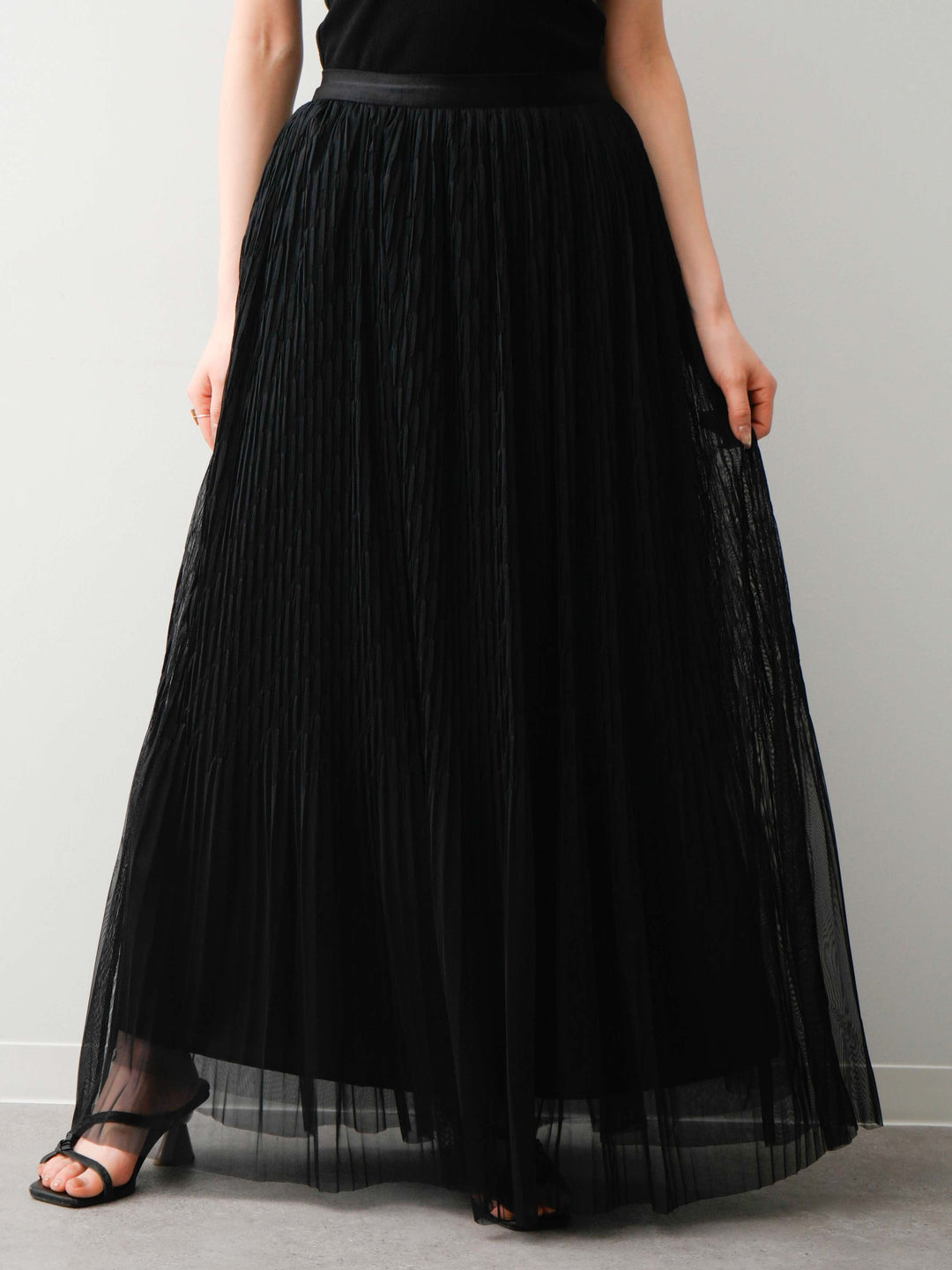 [予約]シャーリングチュールフレアスカート/black