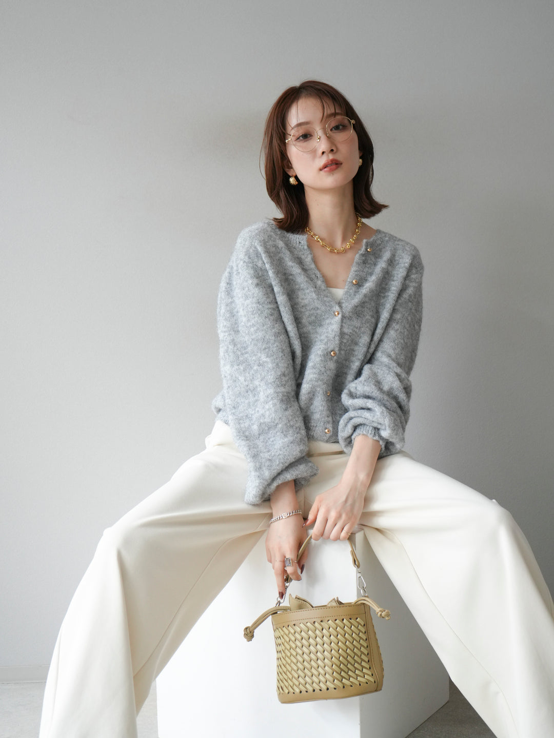 [SET]ゴールドボタンニットカーディガン+ゴールドボタンニットカーディガン(2set)