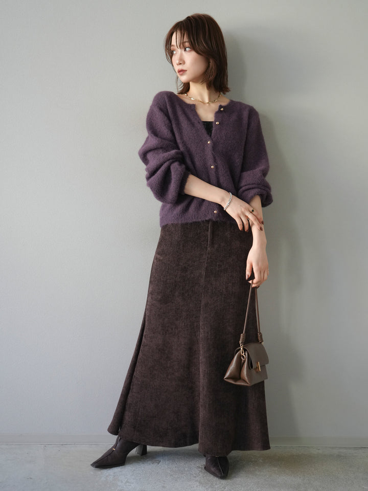 [SET]ゴールドボタンニットカーディガン+ベルベットマーメイドスカート(2set)