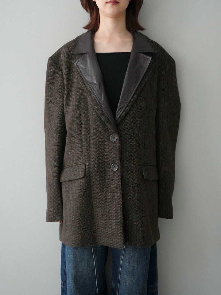 [20%オフ]レイヤードデザインツイードテーラードジャケット/brown