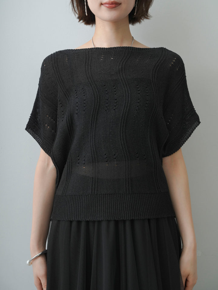 [予約]アイレットサマーニットトップス/black