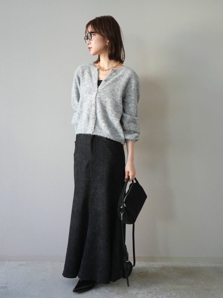 [SET]ゴールドボタンニットカーディガン+ベルベットマーメイドスカート(2set)