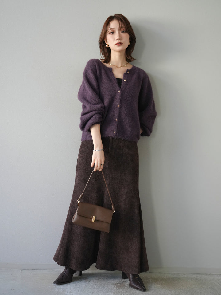 [SET]ゴールドボタンニットカーディガン+ベルベットマーメイドスカート(2set)