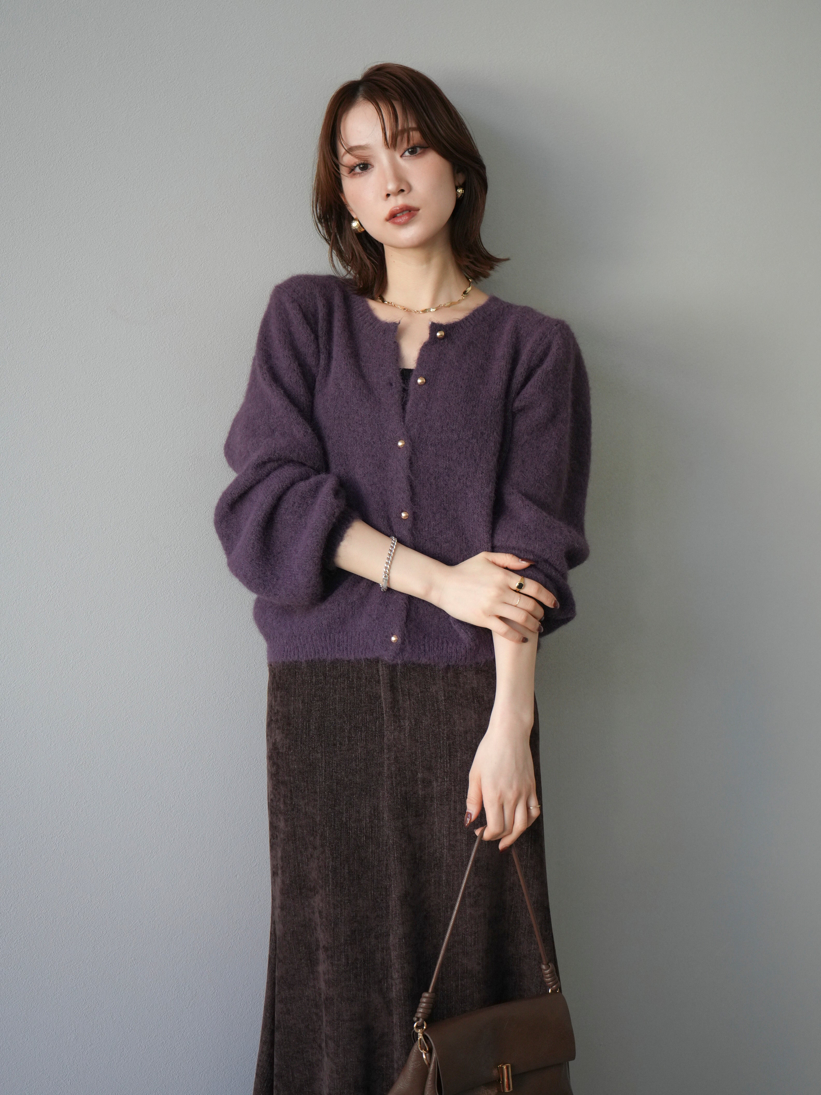 10]ゴールドボタンニットカーディガン/purple – Lumier