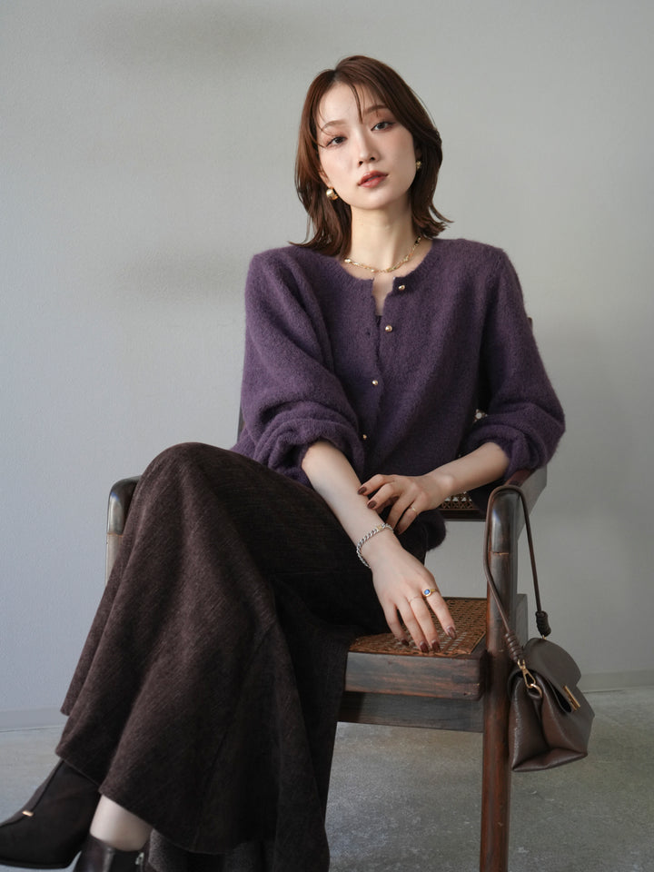 [SET]ゴールドボタンニットカーディガン+ベルベットマーメイドスカート(2set)