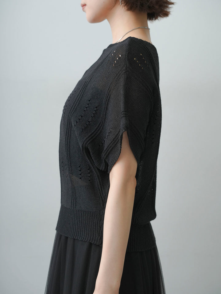 [予約]アイレットサマーニットトップス/black