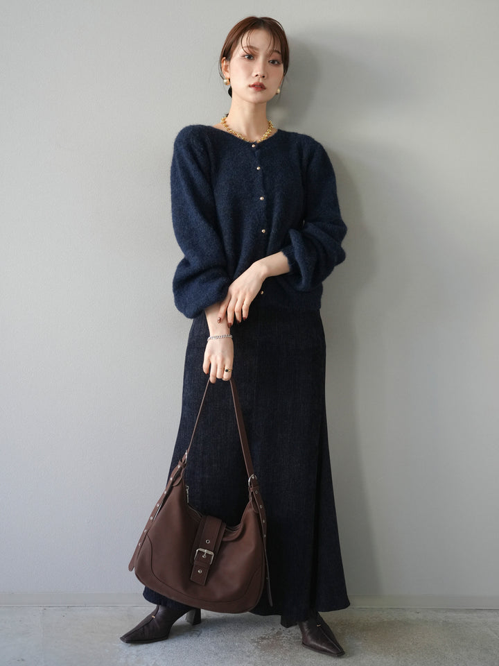 [SET]ゴールドボタンニットカーディガン+ベルベットマーメイドスカート(2set)