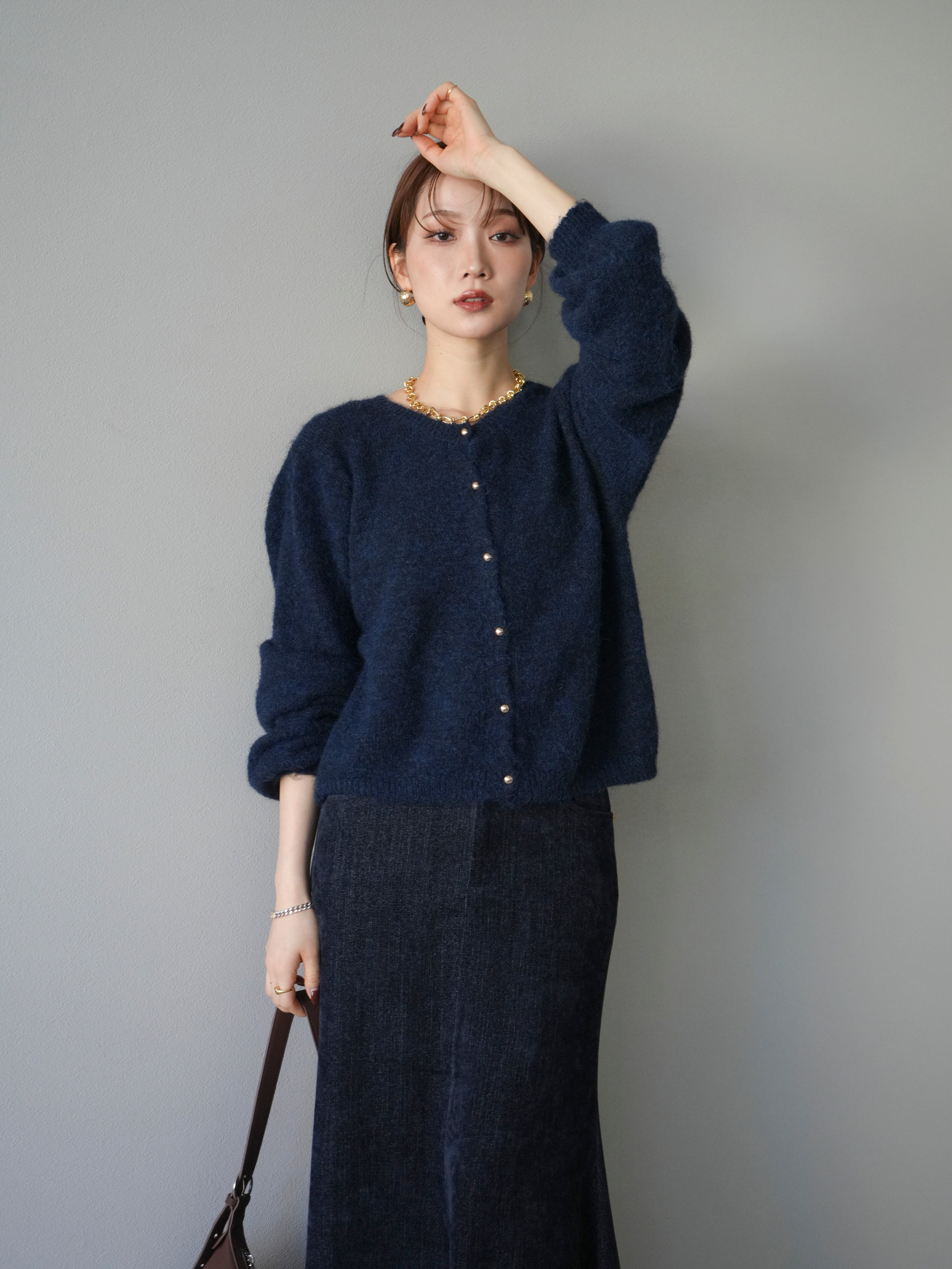 SET]ゴールドボタンニットカーディガン+選べるアクセセット(2set