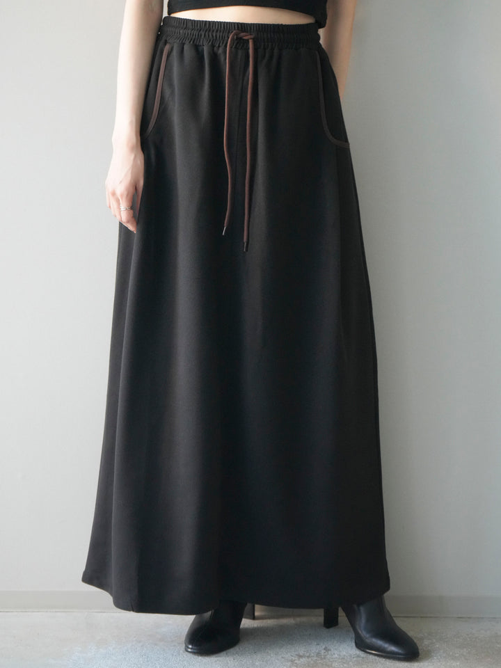 [予約]配色パイピングIラインスカート/black