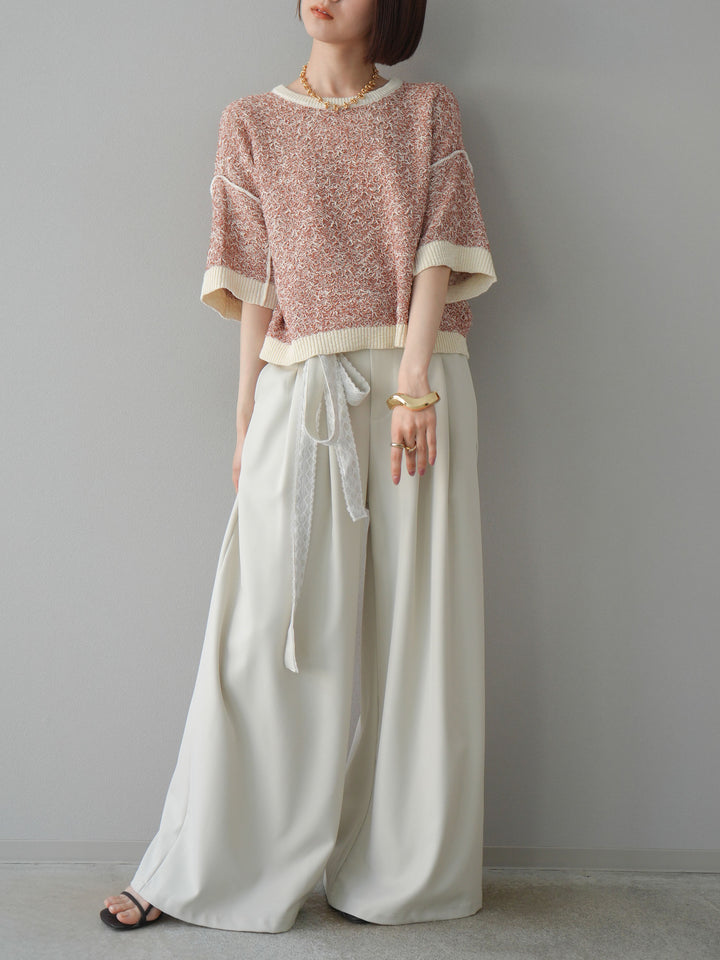 【預購】蕾絲腰帶設計寬褲/象牙白