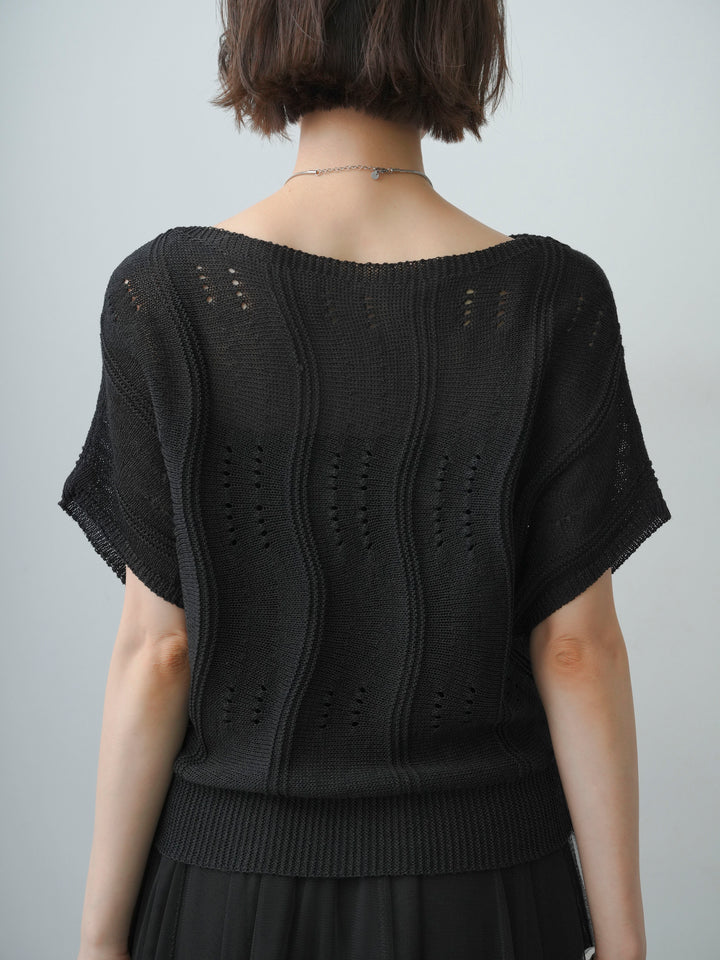 [予約]アイレットサマーニットトップス/black