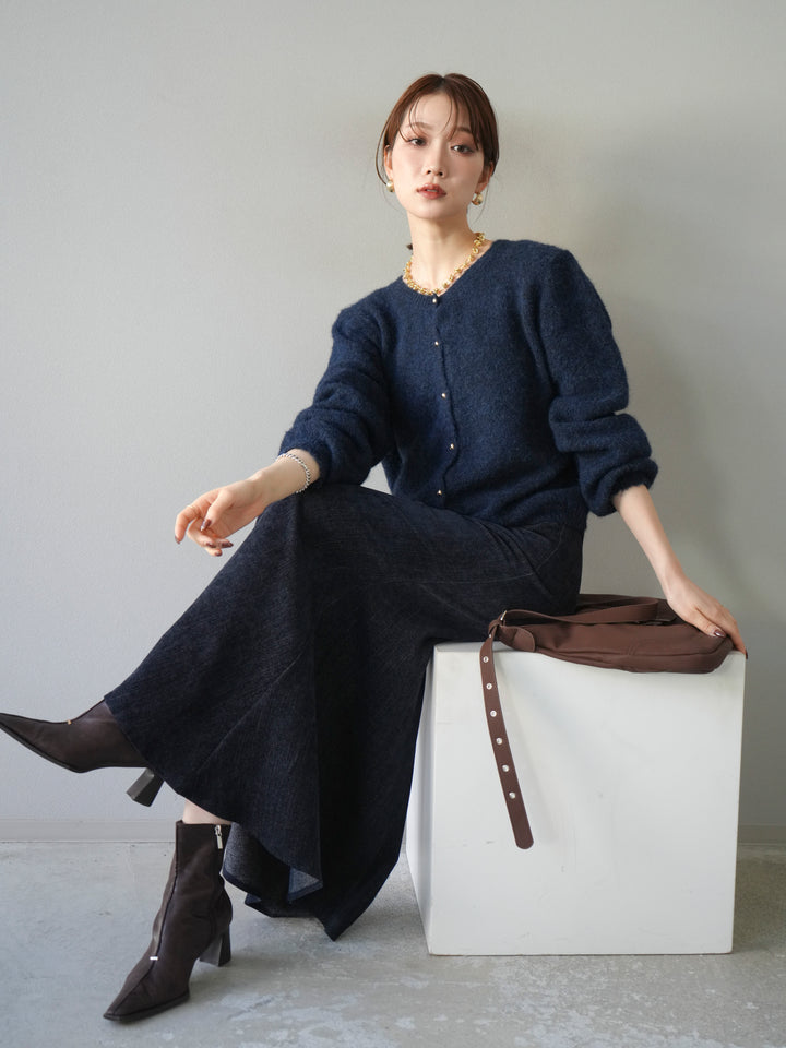 [予約]ゴールドボタンニットカーディガン/navy