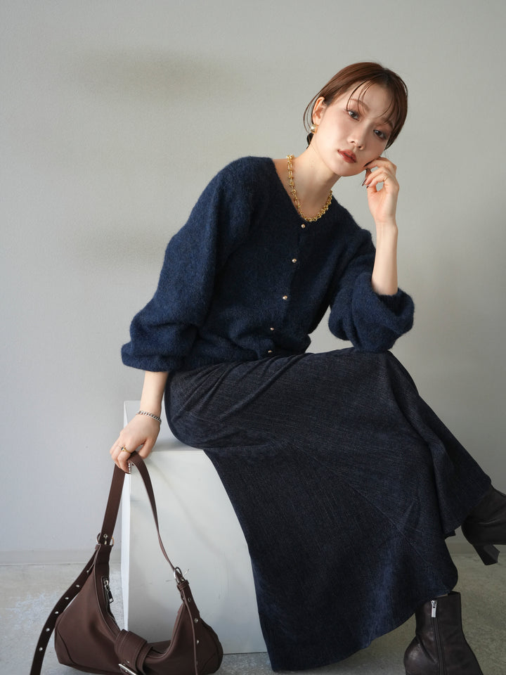 [予約]ゴールドボタンニットカーディガン/navy