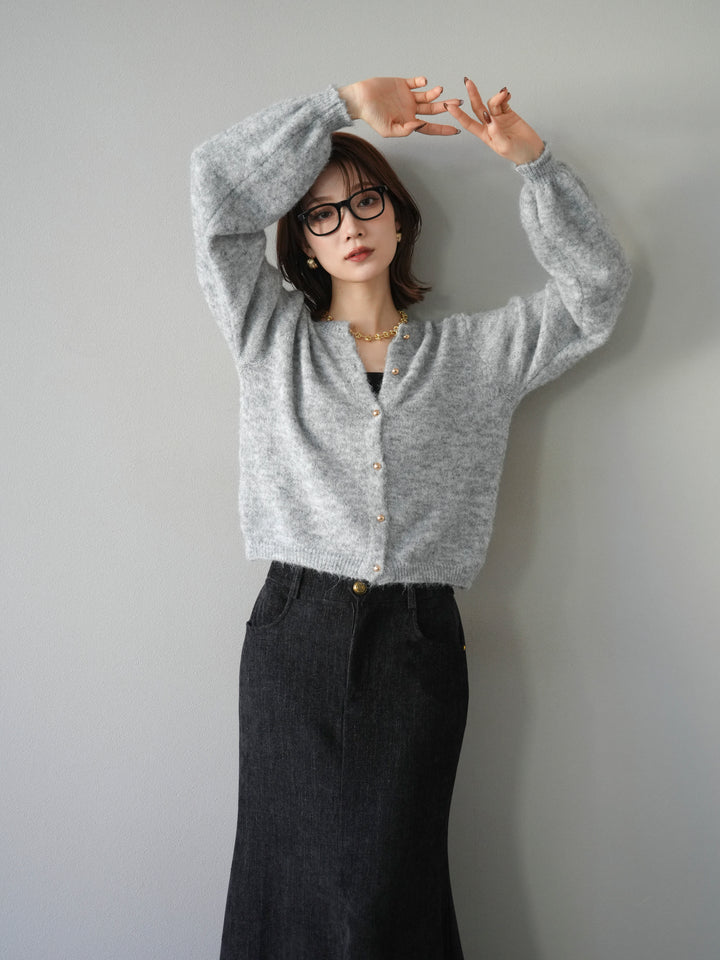 [SET]ゴールドボタンニットカーディガン+ベルベットマーメイドスカート(2set)