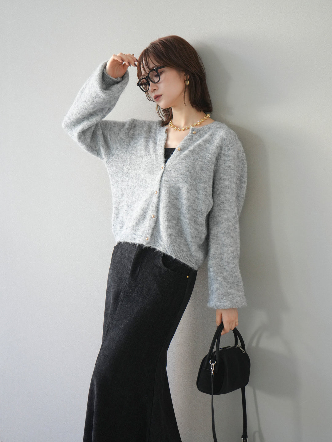 [予約]ゴールドボタンニットカーディガン/ gray