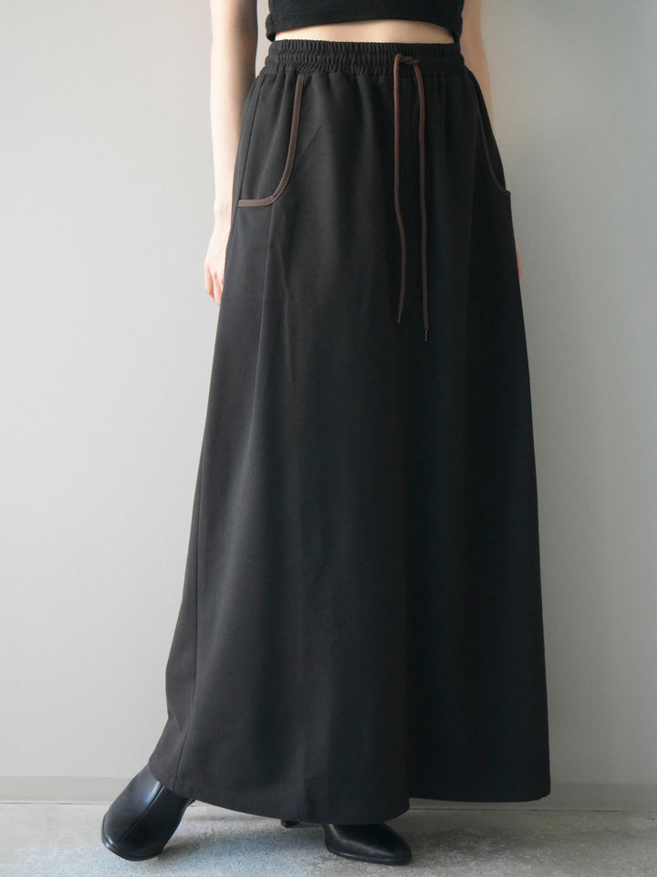 [予約]配色パイピングIラインスカート/black