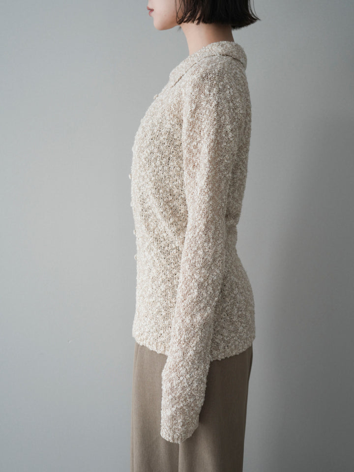 [予約]透かし編みブークレポロニットトップス/beige
